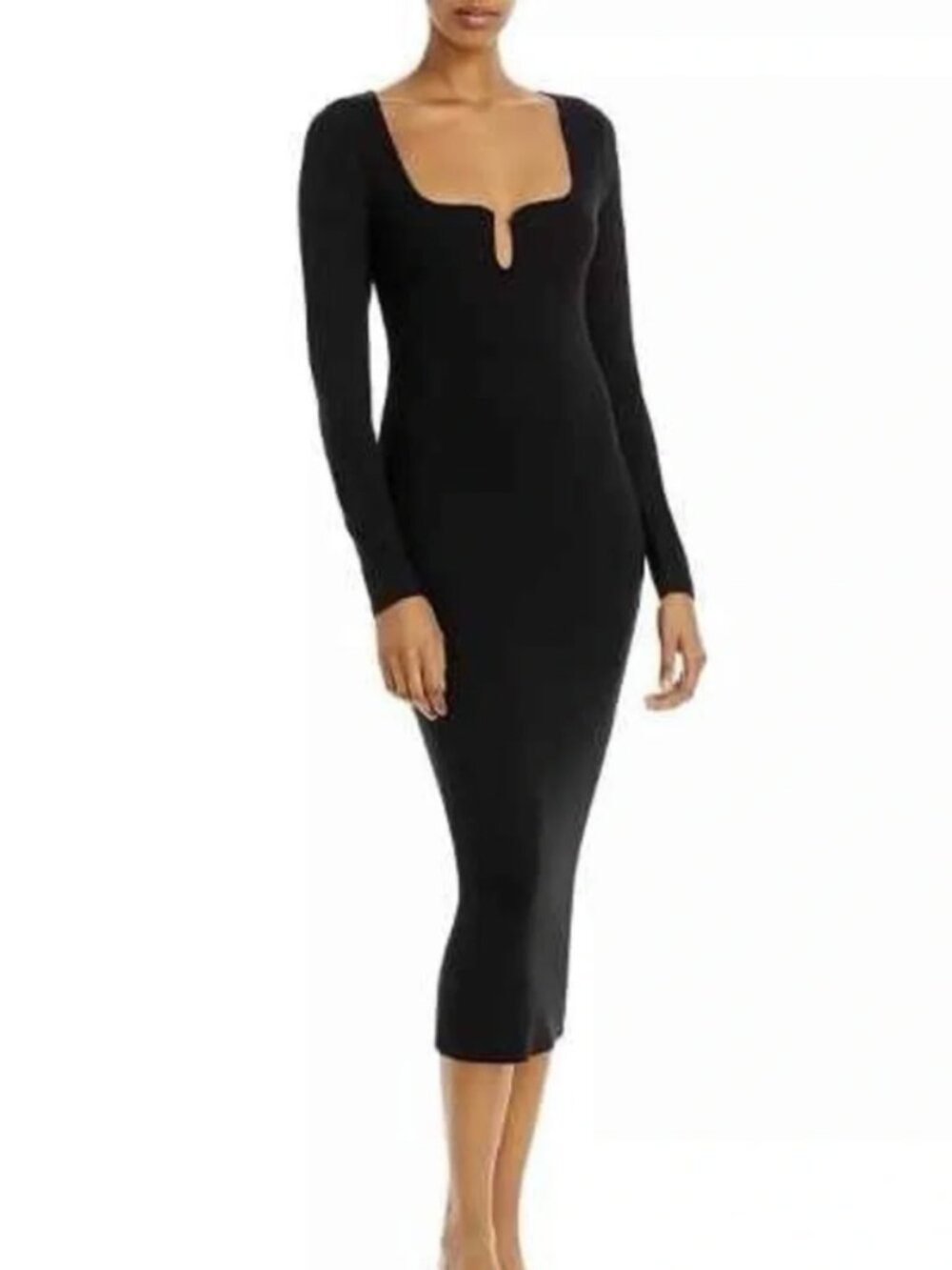 Good American U Ring Midi Black Bodycon Dress Size 2